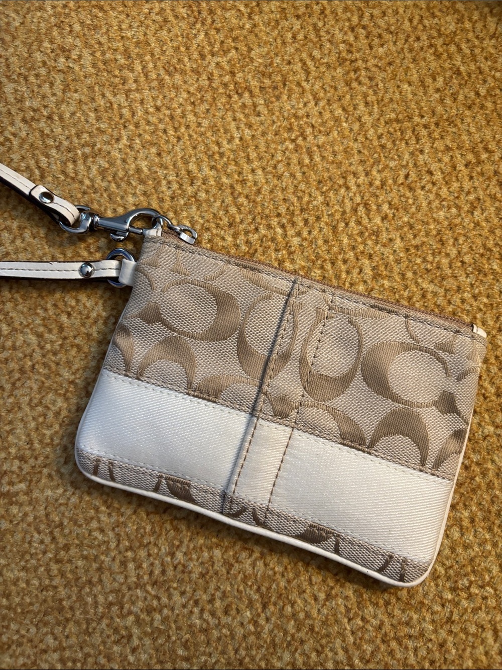 Coach Beige & Cream Signature Canvas Wristlet